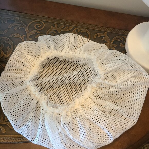 Vintage Siris Sleep Cap Bonnet Window Pane Net Lace Trim White Hair Protection - Picture 6 of 8